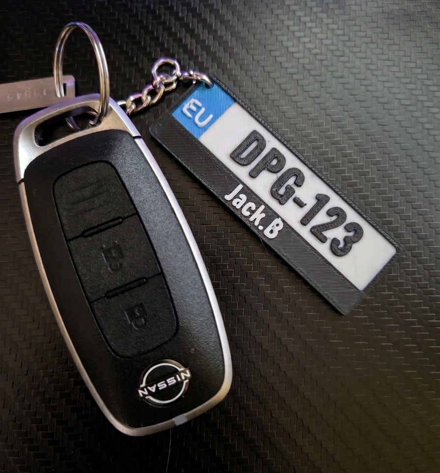 EU Personalized 3D Printed License Plate Keychain