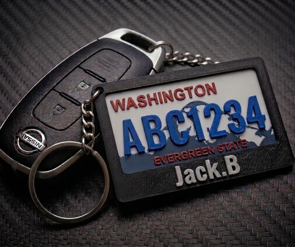 Washington Personalized 3D Printed License Plate Keychain