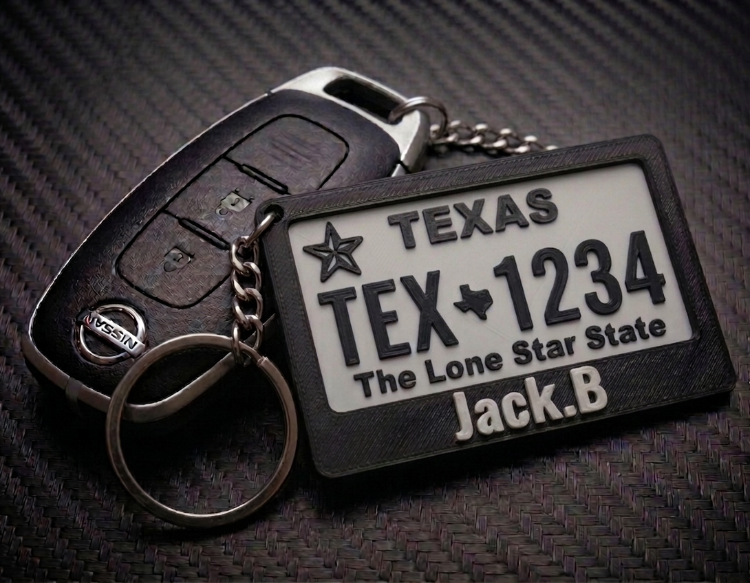 Texas Personalized 3D Printed License Plate Keychain